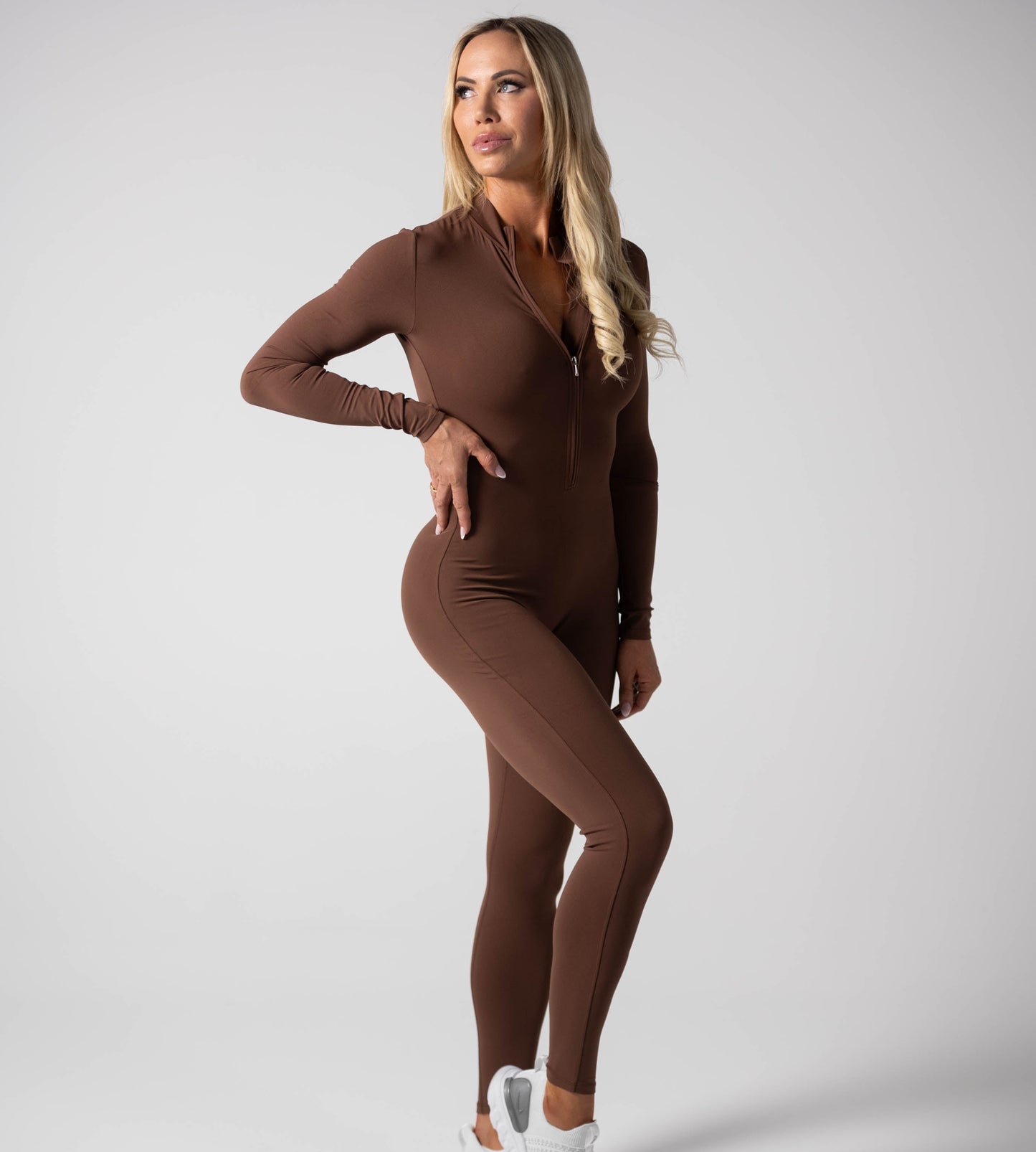 Long Sleeve Jumpsuit - Brown
