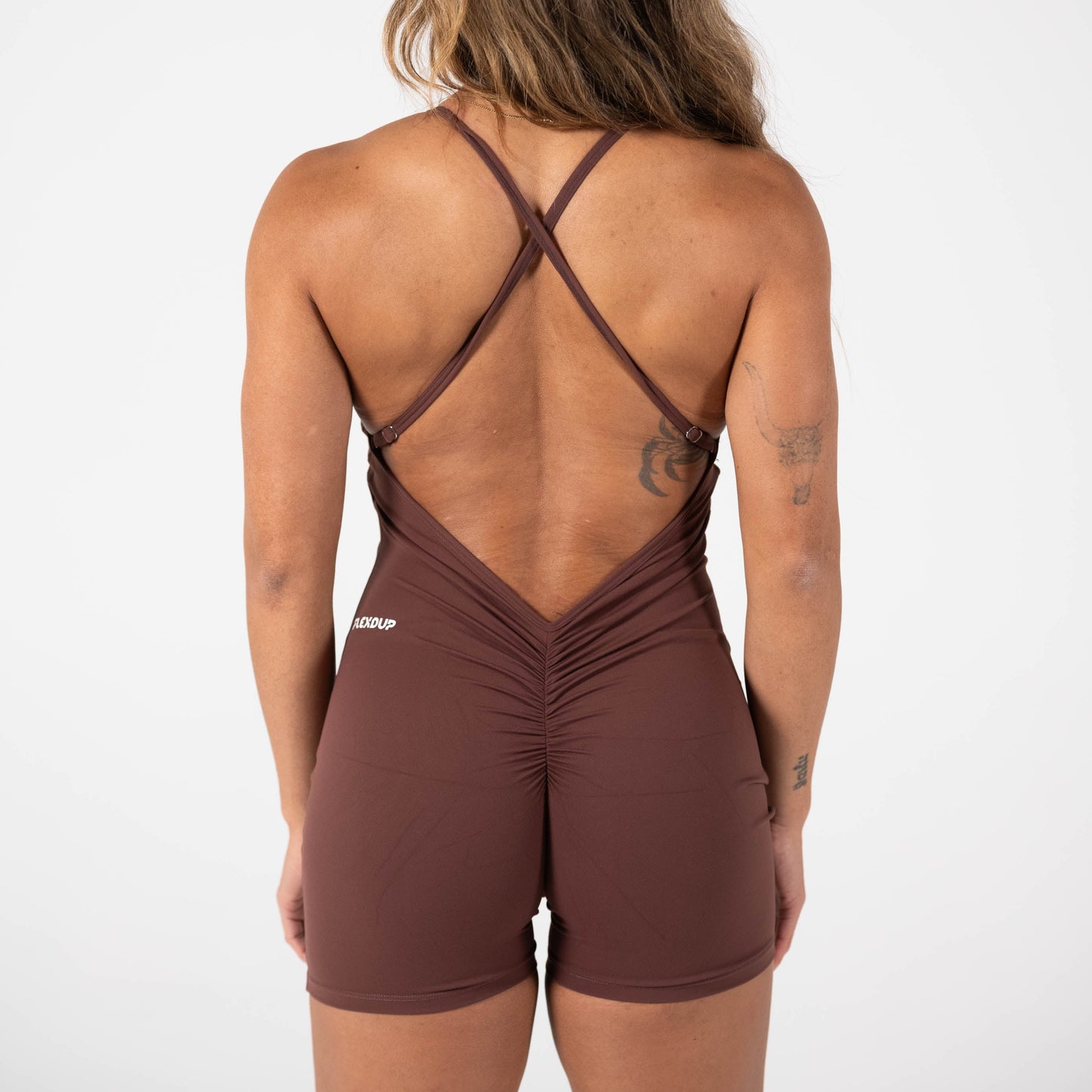 Scrunch Cross Back Unitard - Brown